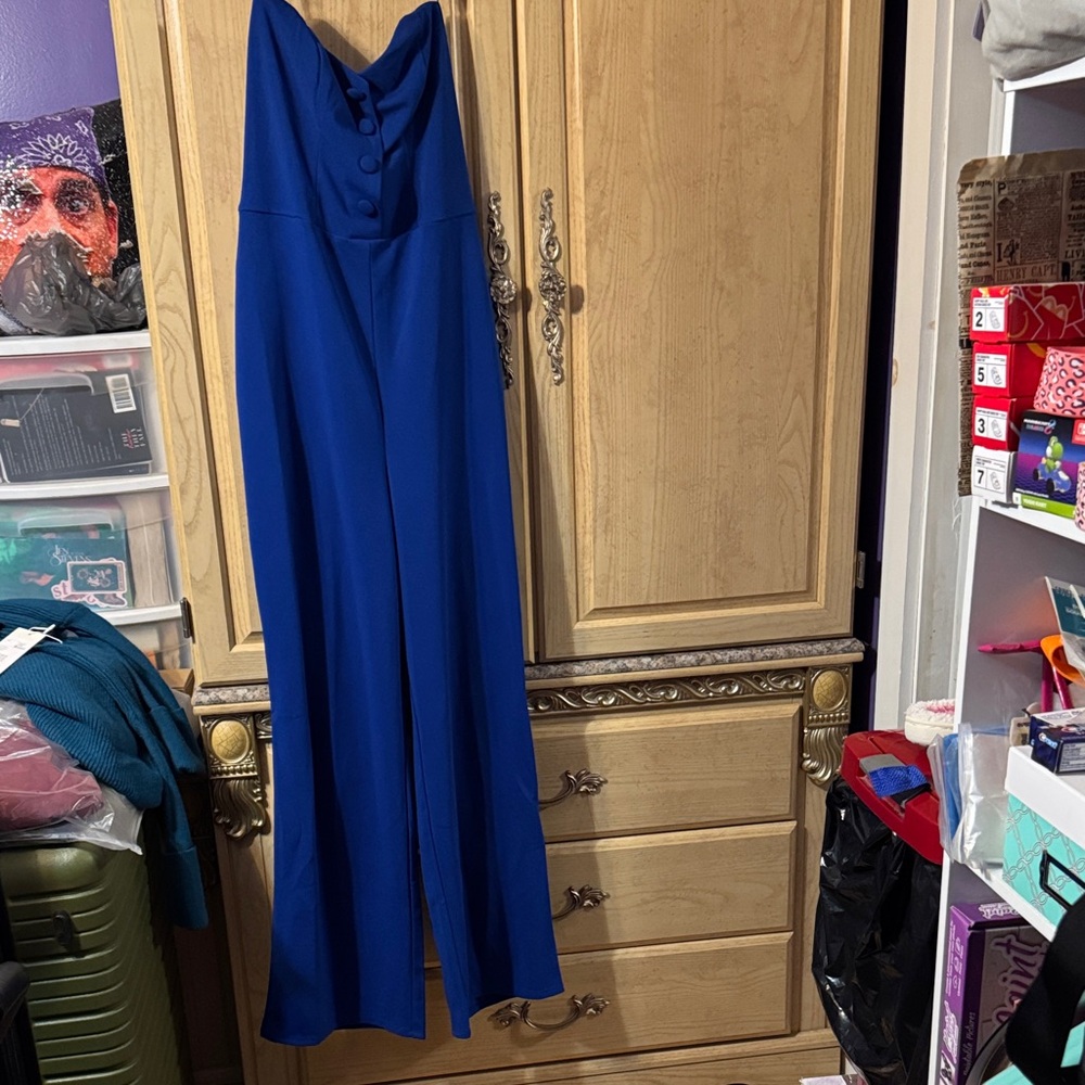Women’s Strapless Wide-Leg Jumpsuit in Royal Blue